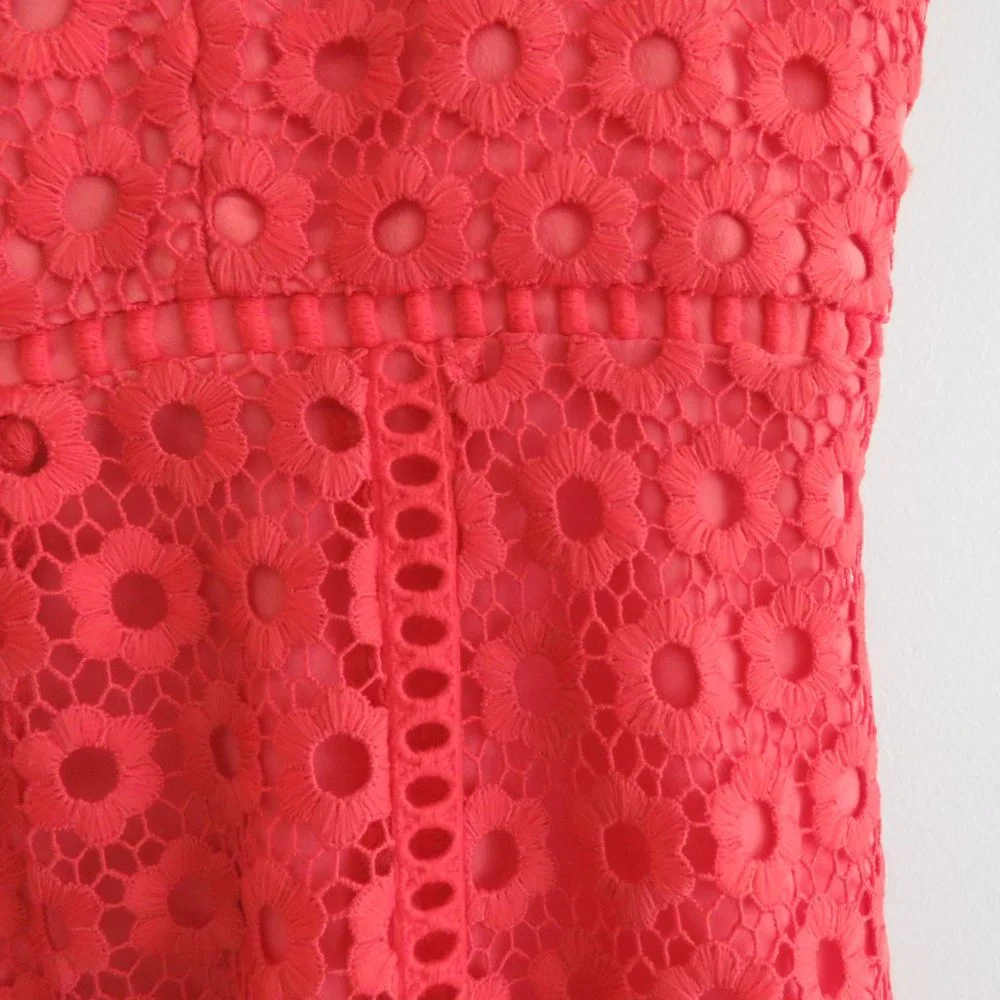 J.CREW Peach Coral Daisy Lace Spaghetti Strap Midi Dress - Size US 14 - Picture 7 of 16